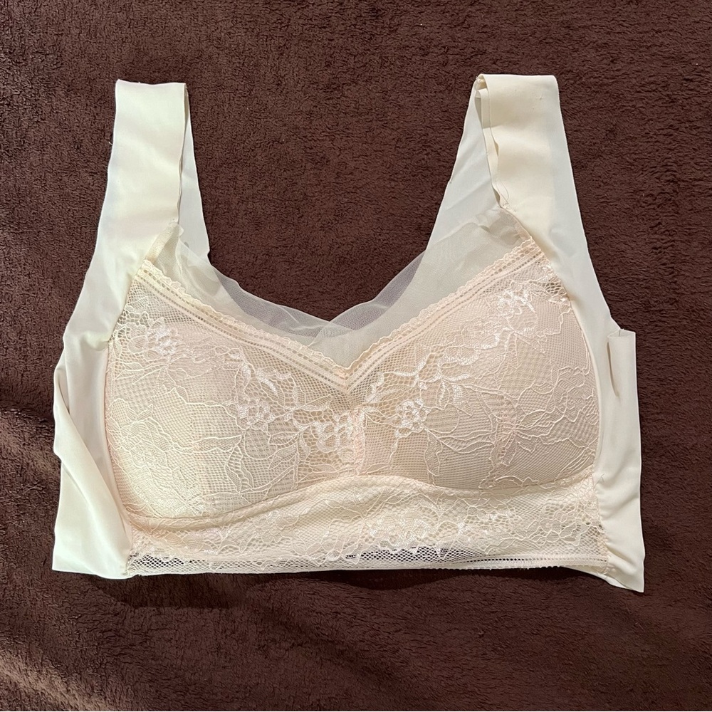 Women’s XL Cream White Lace Pullover Padded Bralette Lingerie Bra